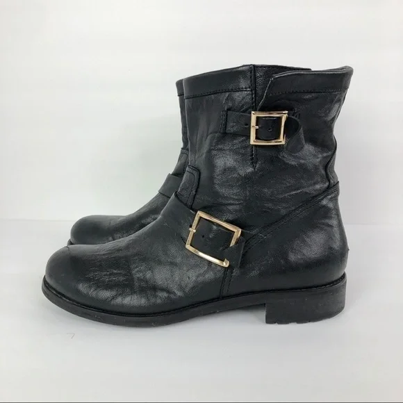 Jimmy Choo Youth Black Leather Biker Boots - Picture 3 of 11